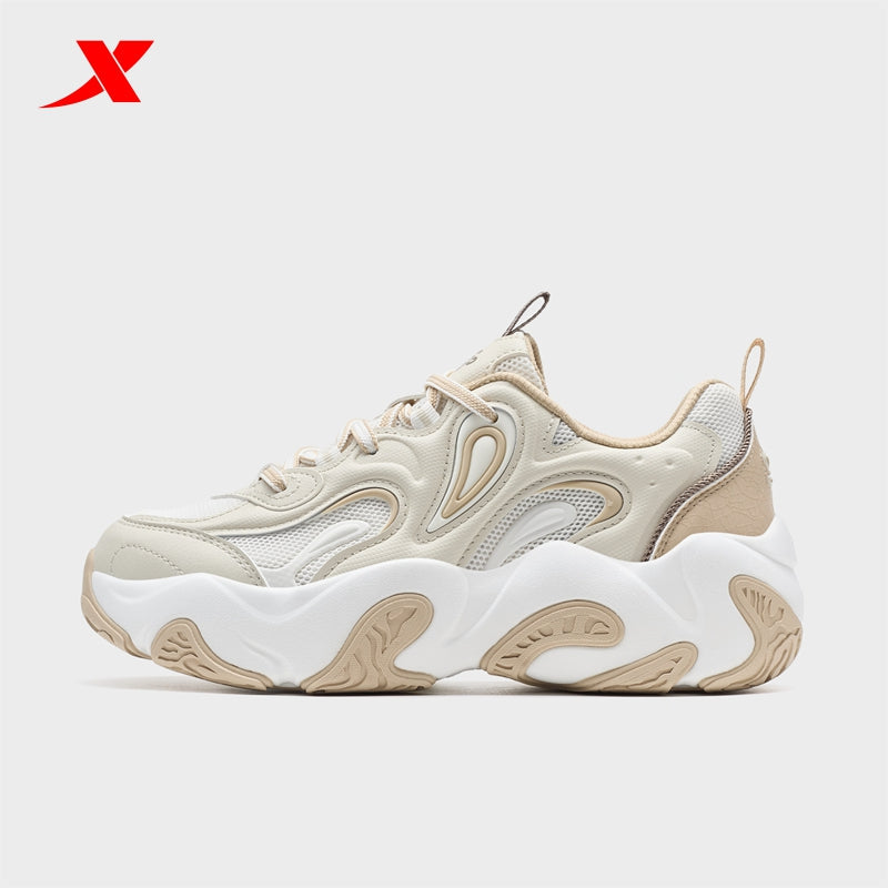 حذاء XTEP Petal 3.0 النسائي الكاجوال، لون أبيض شاي/قماش أبيض، رقم الموديل 320008-19